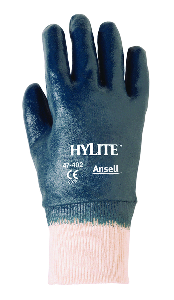 Ansell Size 9 Hylite® Medium Weight Nitrile Work Gloves With Blue Cotton Liner And Knit Wrist
