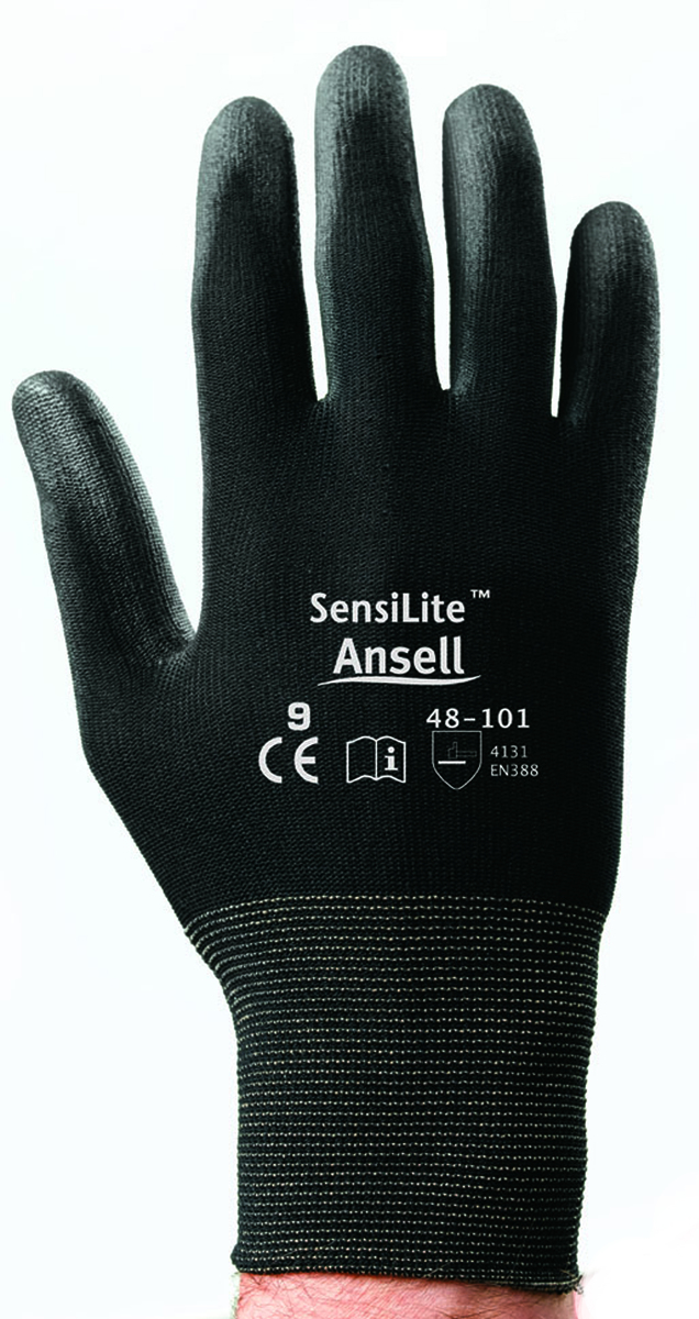 Ansell Size 11 SensiLite™ Light Weight Polyurethane Work Gloves With Black Nylon Liner And Elastic Cuff