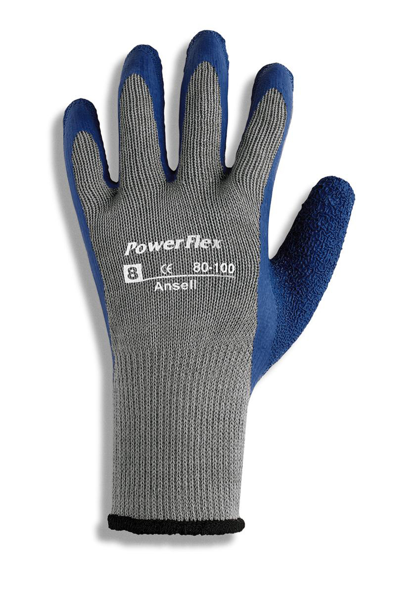 Ansell Size 10 PowerFlex® Heavy Weight Latex And Natural Rubber Work Gloves With Blue And Gray Cotton And Knit And Polyester Lin