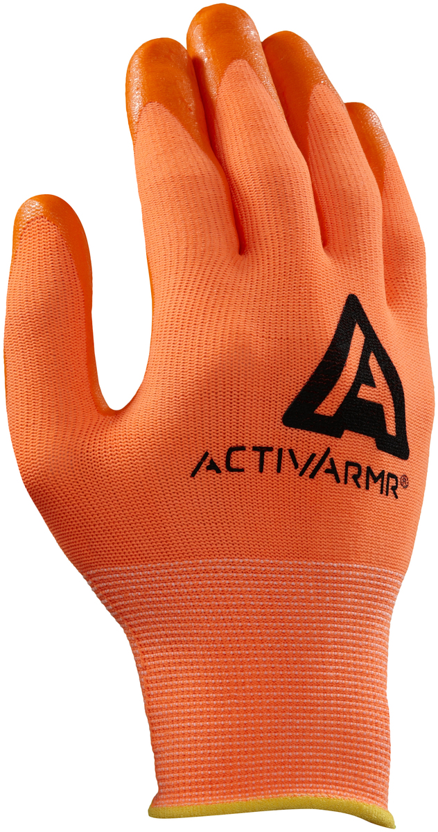 Ansell Size 9 ActivArmr® 15 Gauge Nitrile Work Gloves With Hi-Viz Orange And Orange Nylon And Spandex® Liner And Knit Wrist
