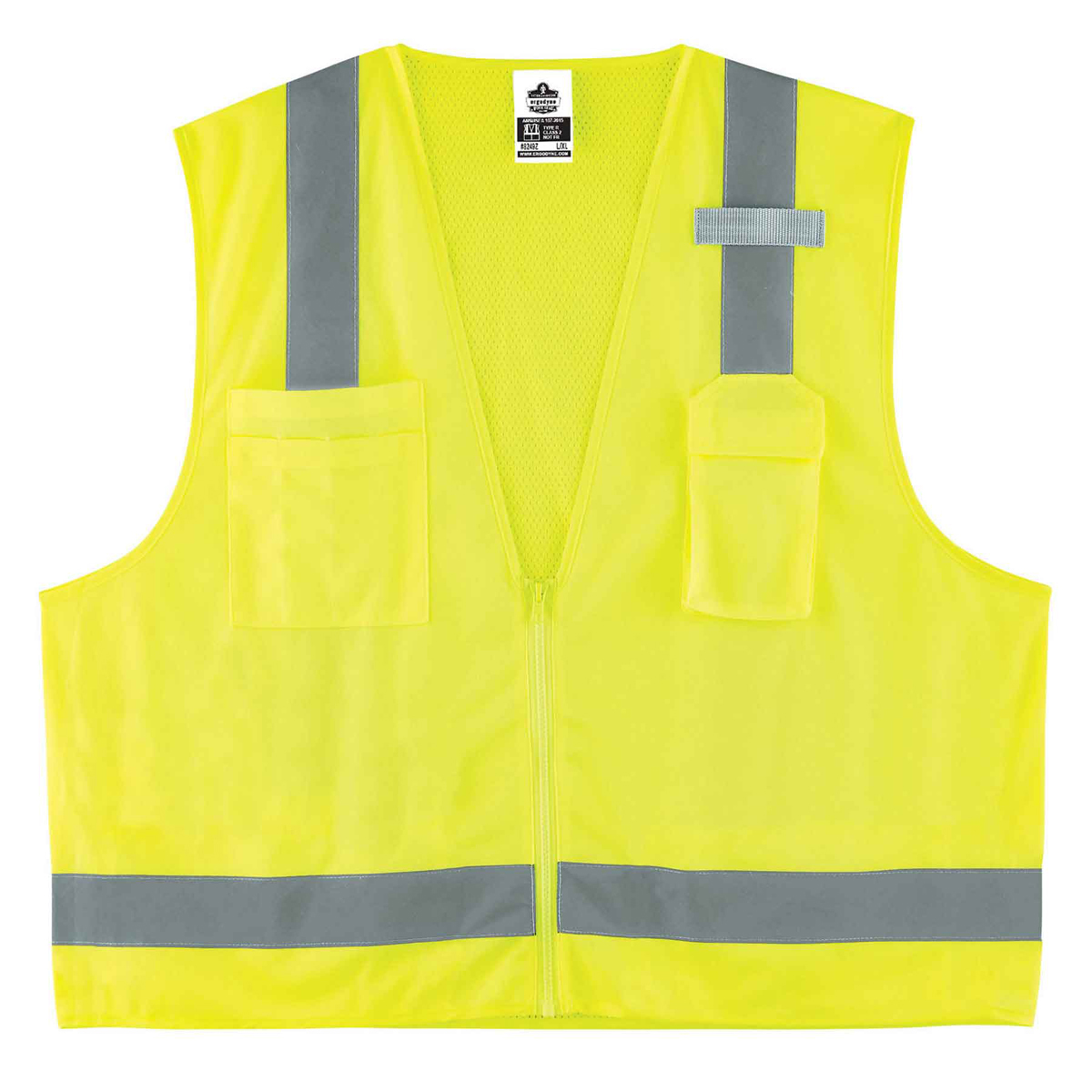 Ergodyne X-Small Lime GloWear® 8249Z Polyester/Polyester Mesh Economy Surveyor Vest With Mesh Back