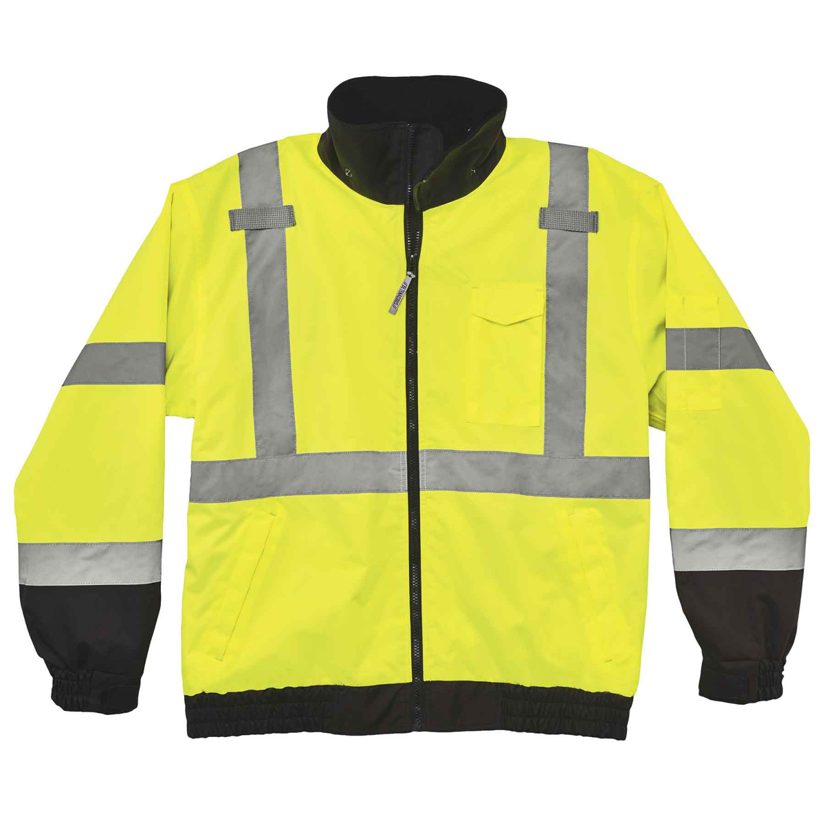 Ergodyne Large Hi-Viz Green And Black GloWear® 8379 300D Oxford Polyester/Polyurethane/Microfleece Fleece-Lined Thermal Bomber J