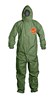 Dupont® X-Large Green Tychem® 2000 SFR Flame Resistant Hooded Coveralls With Front Zipper Closure Storm Flap Closure And Taped S