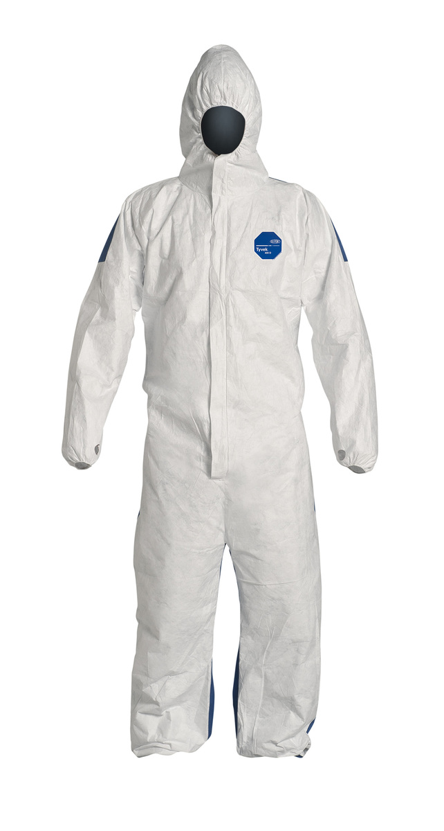 DuPont™ Size 4X White/Blue Tyvek® 400D 5.9 mil Tyvek®/ProShield® Bib Pants/Overalls With Attached Hood (Availability restriction