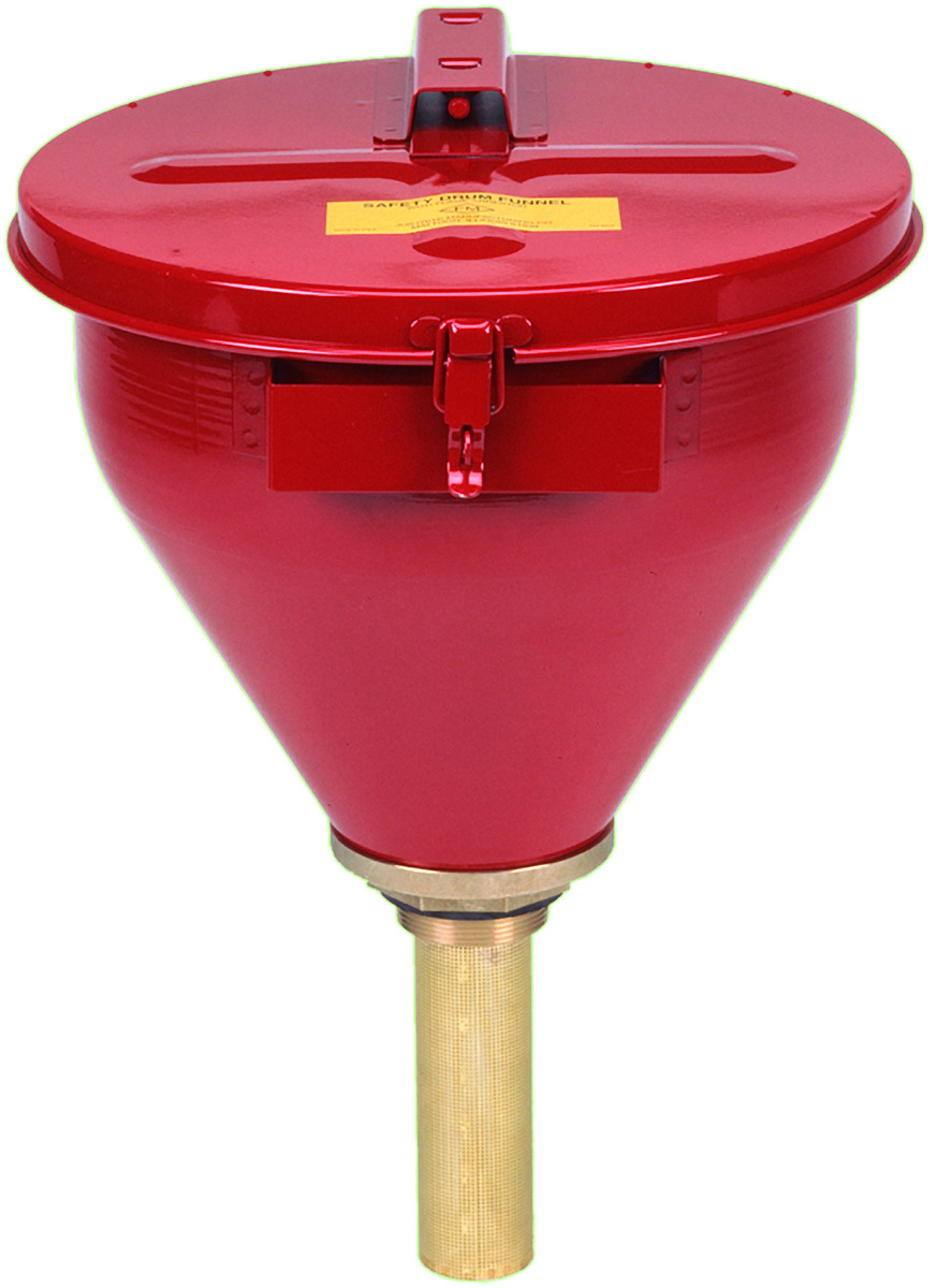 Justrite™ 2.6 Gallon Red Galvanized Steel Large Safety Drum Funnel With Self-Closing Cover And 6
