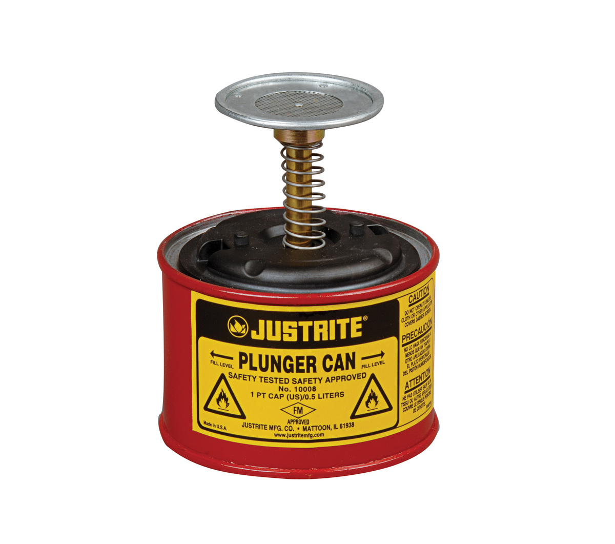 Justrite™ 1 Pint Red Galvanized Steel Safety Plunger Can With 2 3/4