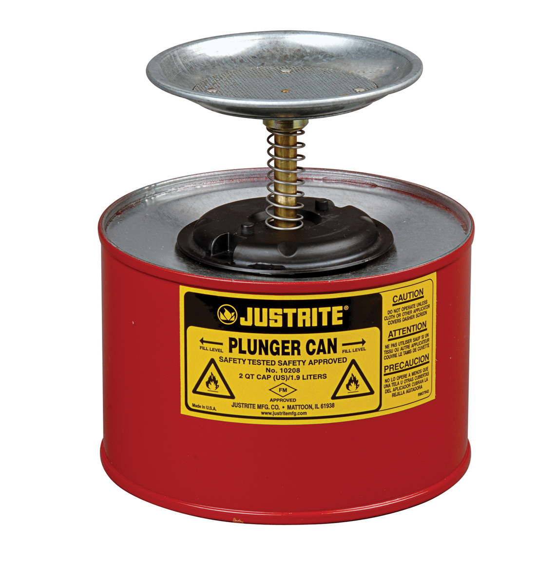 Justrite™ 2 Quart Red Galvanized Steel Safety Plunger Can With 5