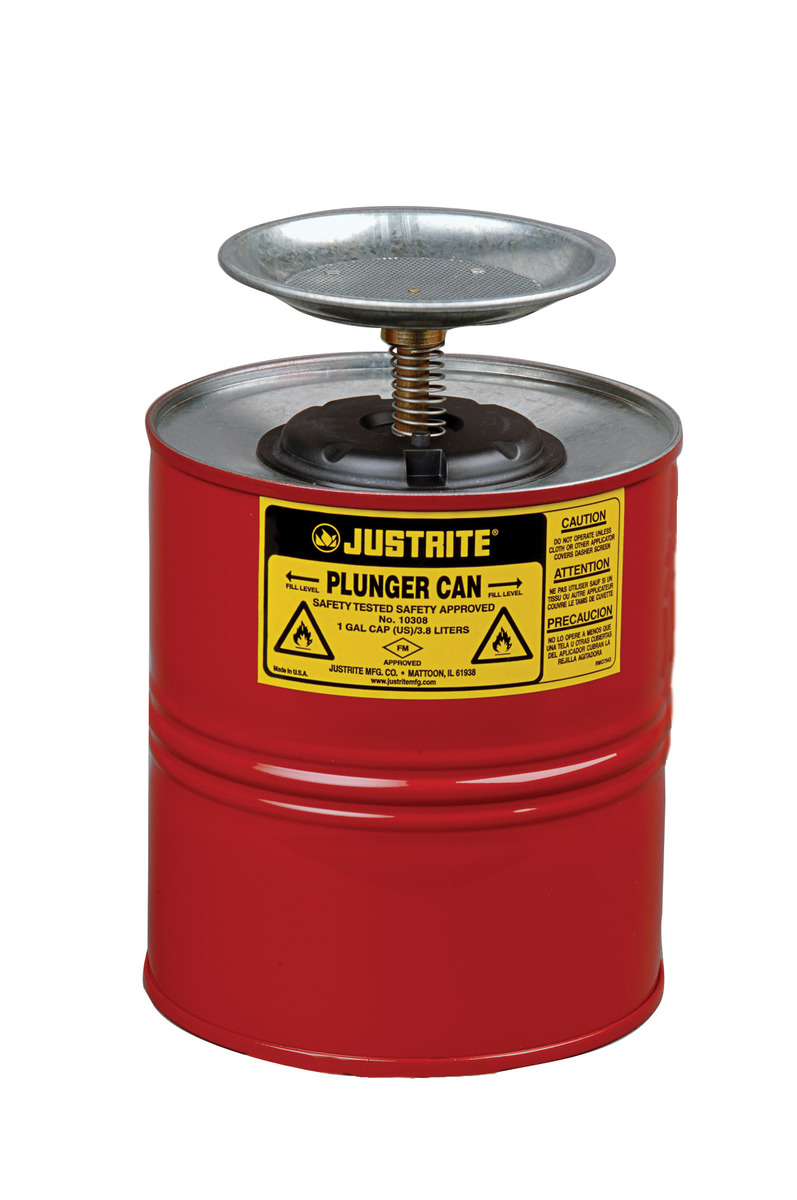 Justrite™ 1 Gallon Red Galvanized Steel Safety Plunger Can With 5