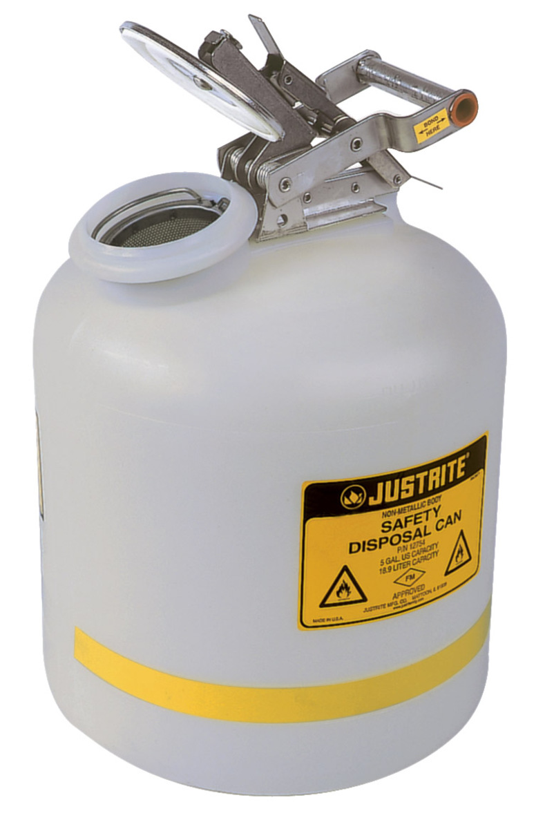 Justrite™ 5 Gallon Translucent White HDPE Liquid Disposal Can With Stainless Steel Hardware (For Flammables and Corrosives)