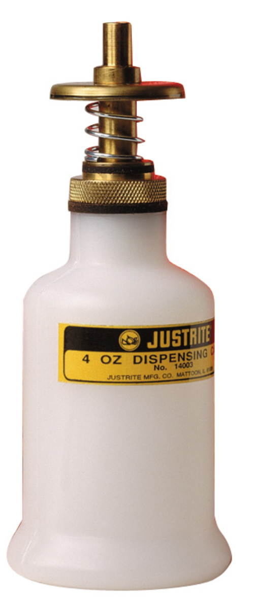 Justrite™ 4 Ounce Translucent White HDPE Non-Metallic Self-Closing Dispenser Can With Brass Valve
