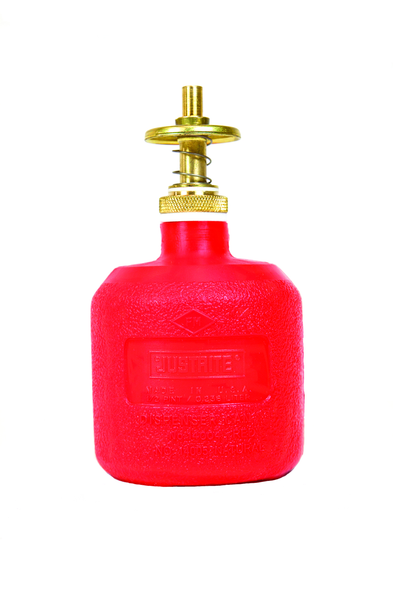 Justrite™ 8 Ounce Translucent Red HDPE Non-Metallic Self-Closing Dispenser Can With Brass Valve