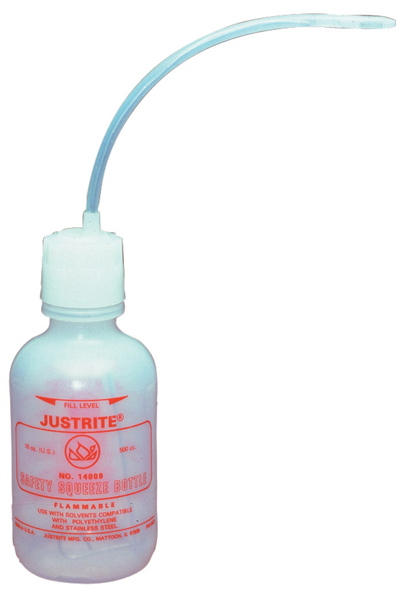 Justrite™ 16 Ounce White Polyethylene Safety Squeeze Bottle With Flexible Dispensing Tube