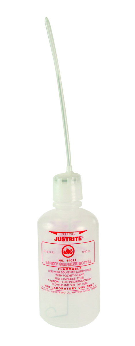 Justrite™ 32 Ounce White Polyethylene Safety Squeeze Bottle With Flexible Dispensing Tube