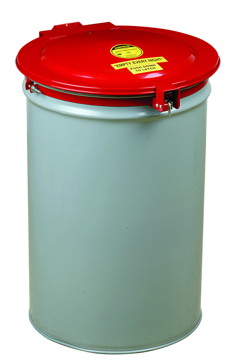 Justrite™ Red Steel Self-Latching Drum Cover With Gasket And Vent (For 55 Gallon Drums)