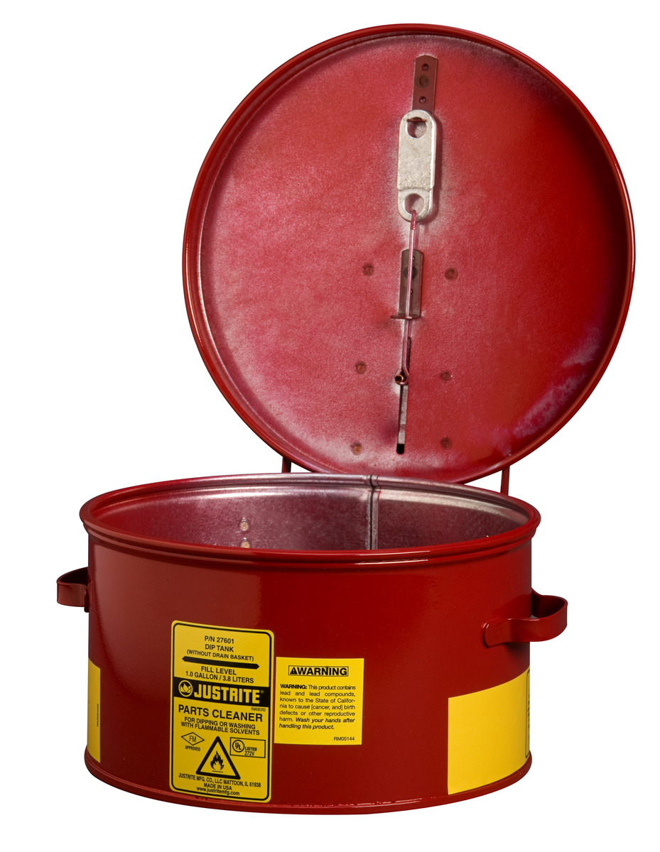 Justrite™ 1 Gallon Red Galvanized Steel Benchtop Dip Tank (For Hazardous Liquids)