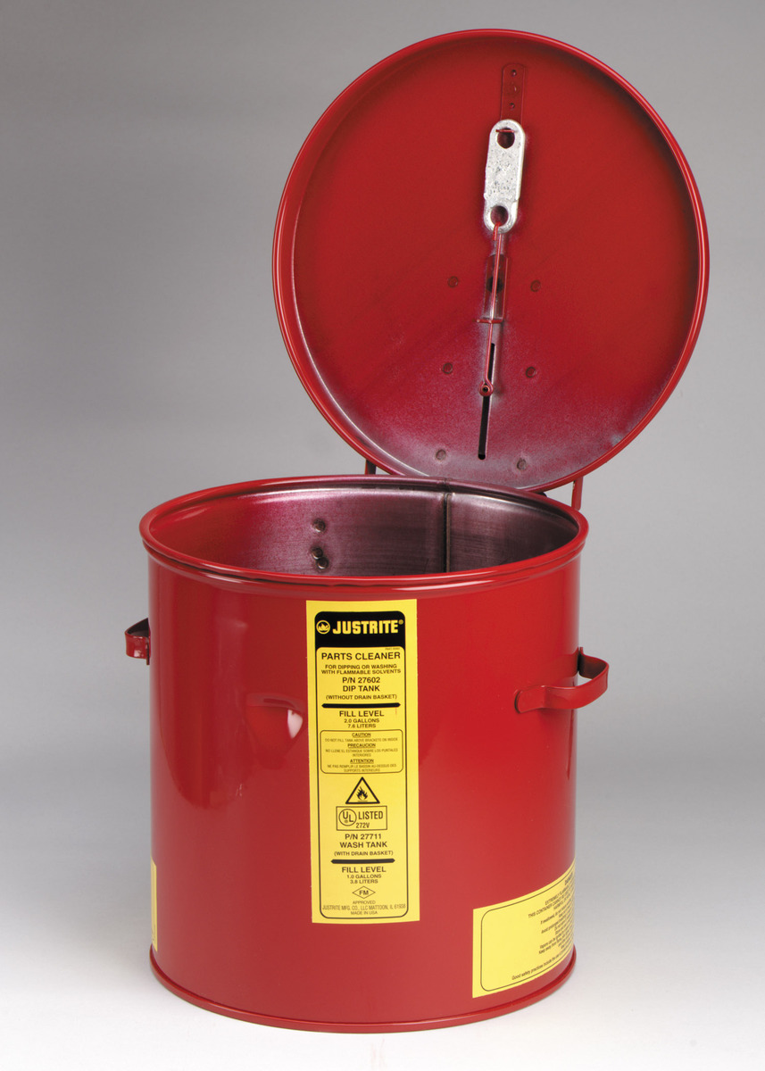 Justrite™ 2 Gallon Red Galvanized Steel Benchtop Dip Tank (For Hazardous Liquids)