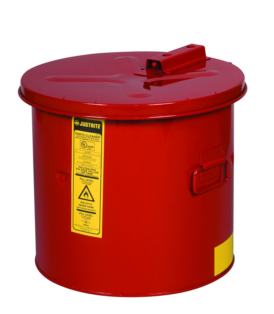 Justrite™ 3 1/2 Gallon Red Galvanized Steel Benchtop Dip Tank (For Hazardous Liquids)