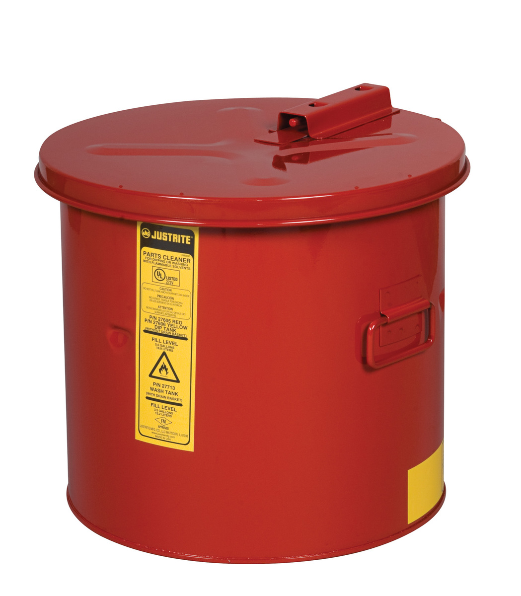 Justrite™ 5 Gallon Red Galvanized Steel Benchtop Dip Tank (For Hazardous Liquids)