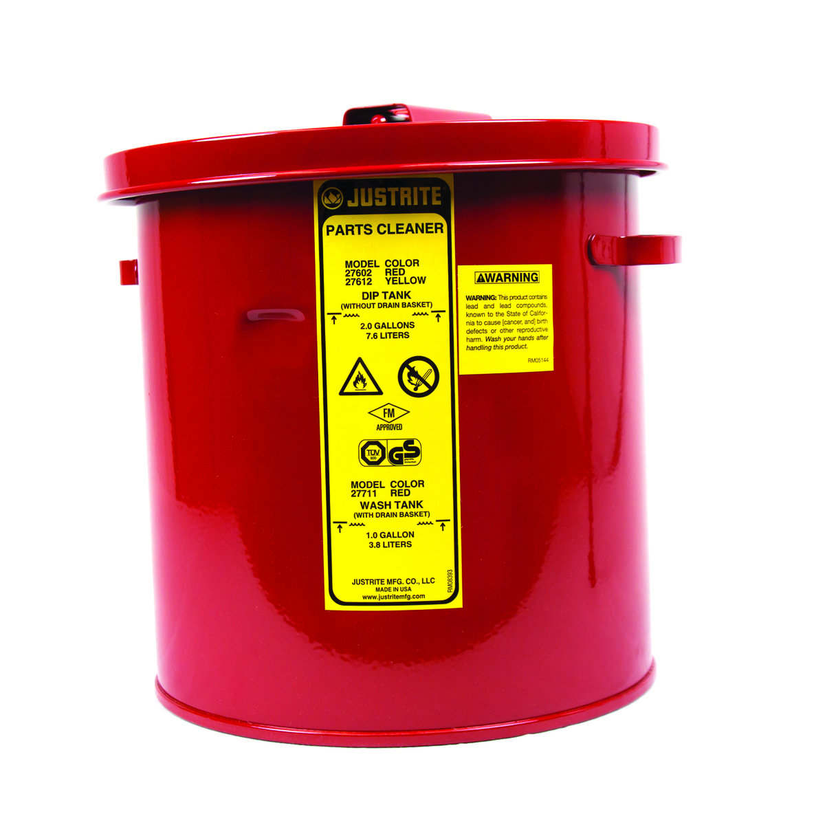 Justrite™ 1 Gallon Red Steel Benchtop Wash Tank With Basket (For Hazardous Liquids)