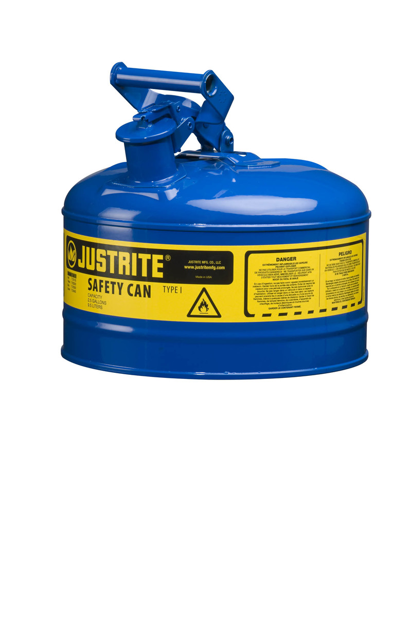 Justrite™ 2 1/2 Gallon Blue Galvanized Steel Type | Safety Can With 3 1/2