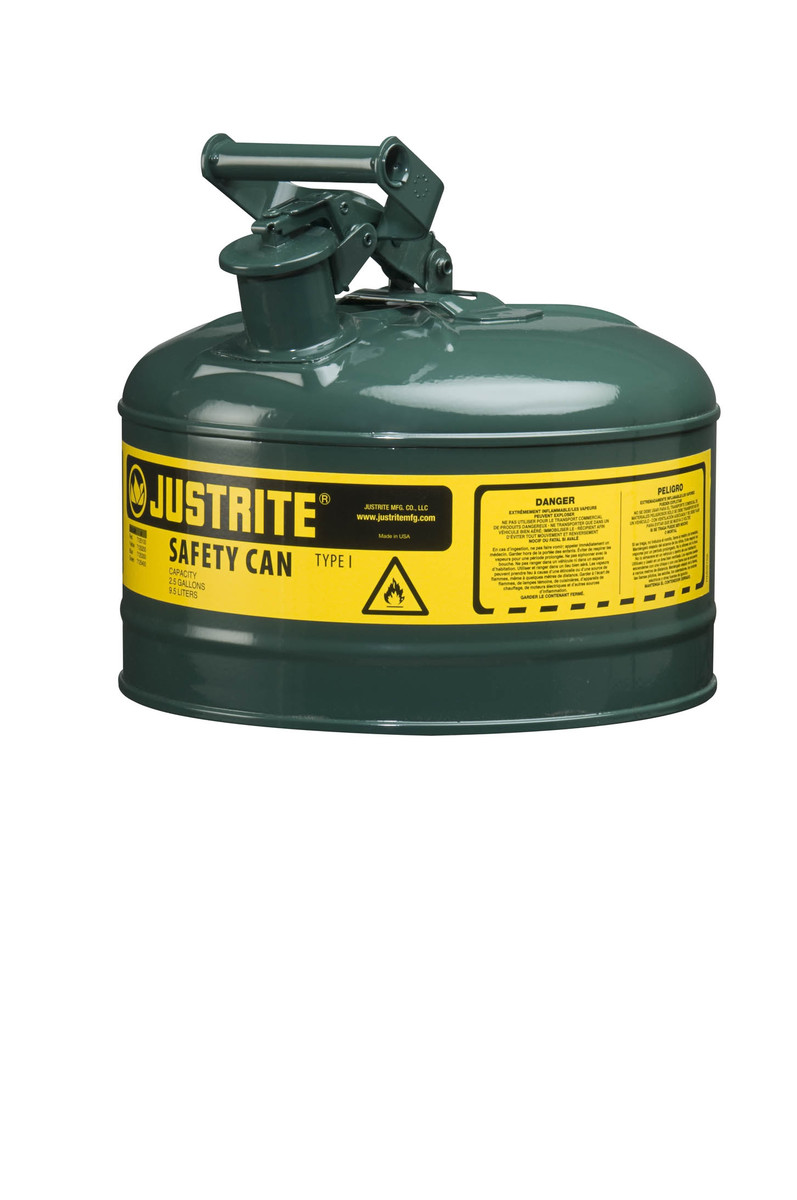 Justrite™ 2 1/2 Gallon Green Galvanized Steel Type | Safety Can With 3 1/2