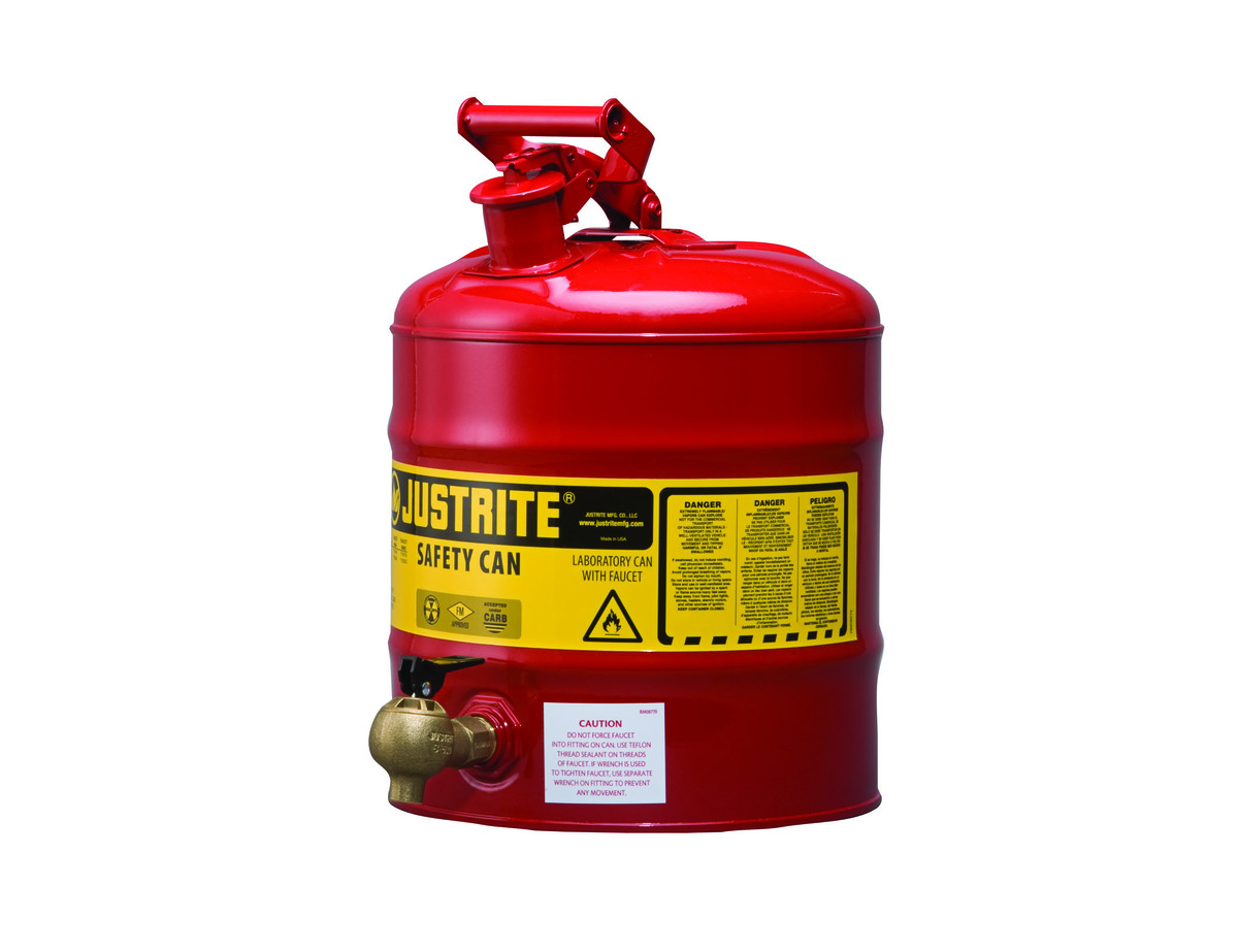 Justrite™ 5 Gallon Red Galvanized Steel Type | Laboratory Safety Shelf Can With Stainless Steel Flame Arrester And 08540 Bottom