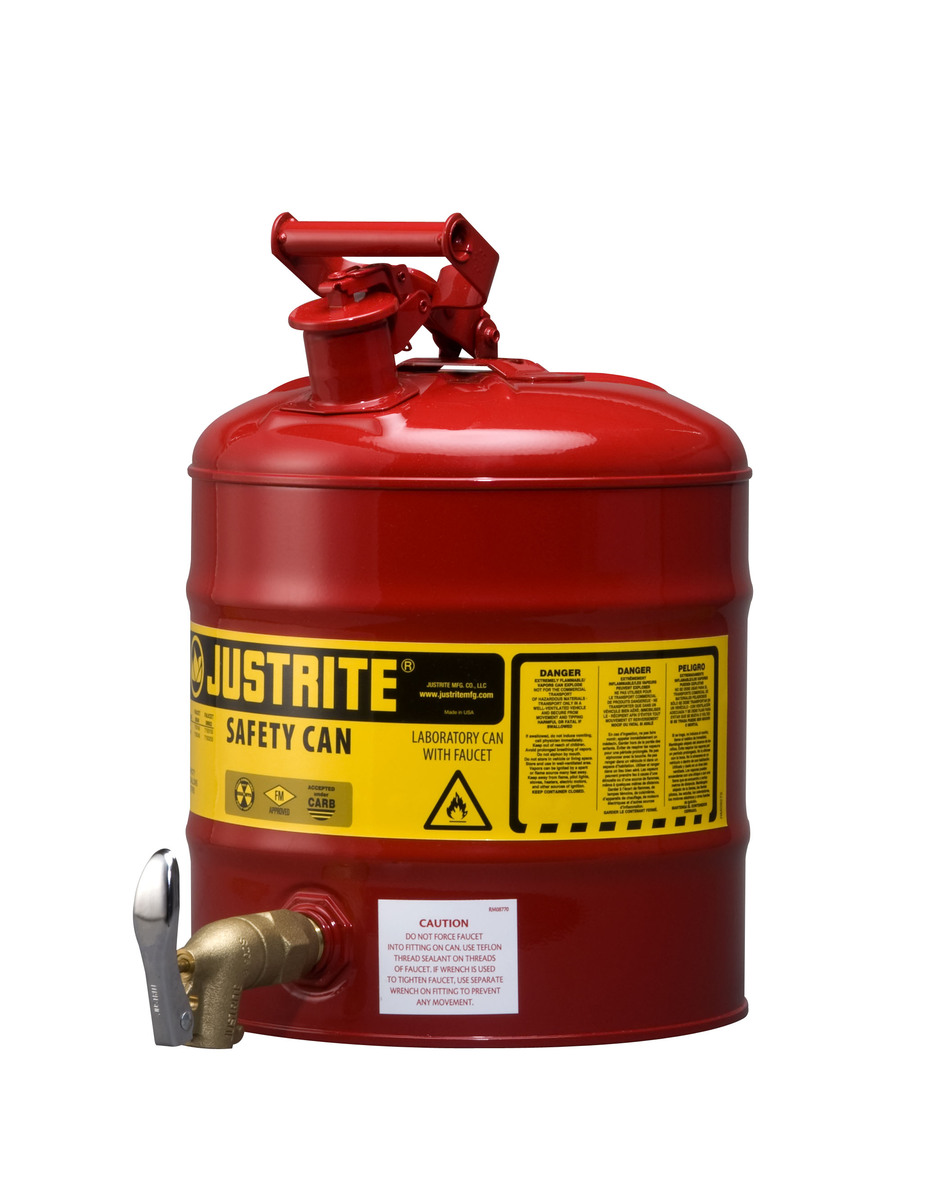 Justrite™ 5 Gallon Red Galvanized Steel Type | Laboratory Safety Shelf Can With Stainless Steel Flame Arrester And 08902 Bottom