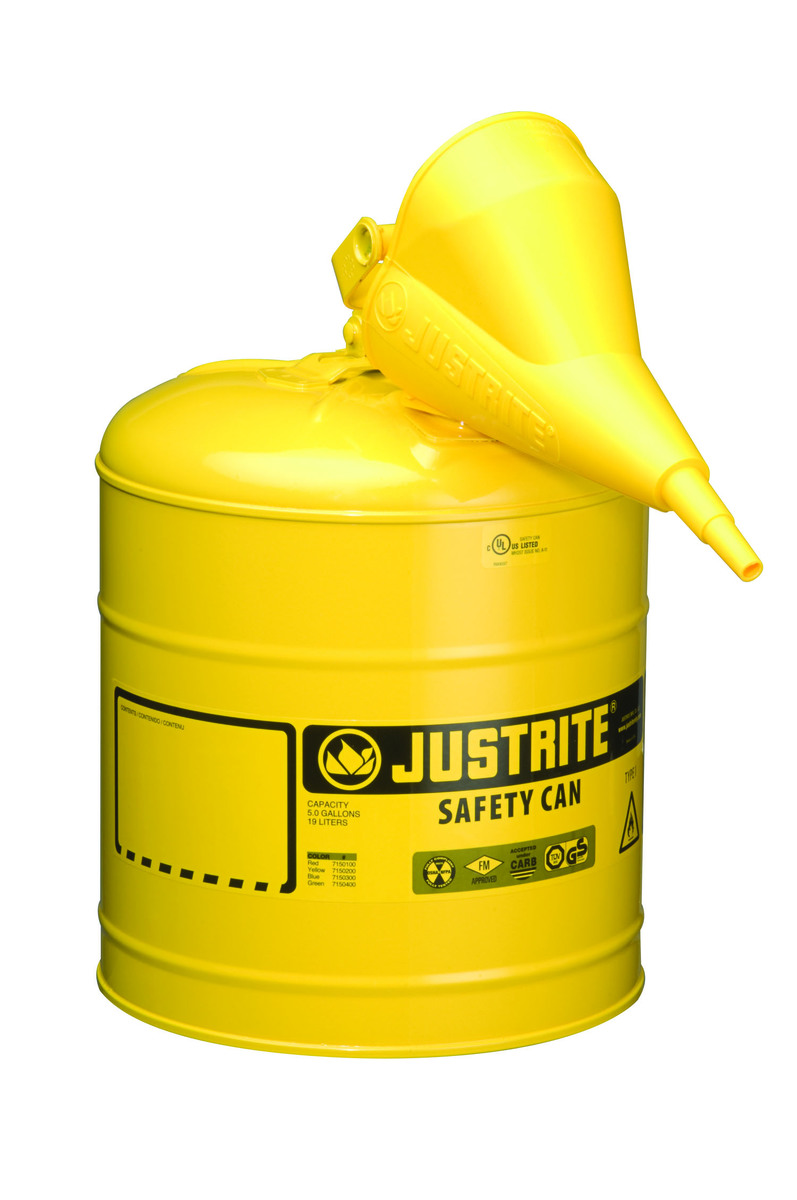Justrite™ 5 Gallon Yellow Galvanized Steel Type | Safety Can With 3 1/2