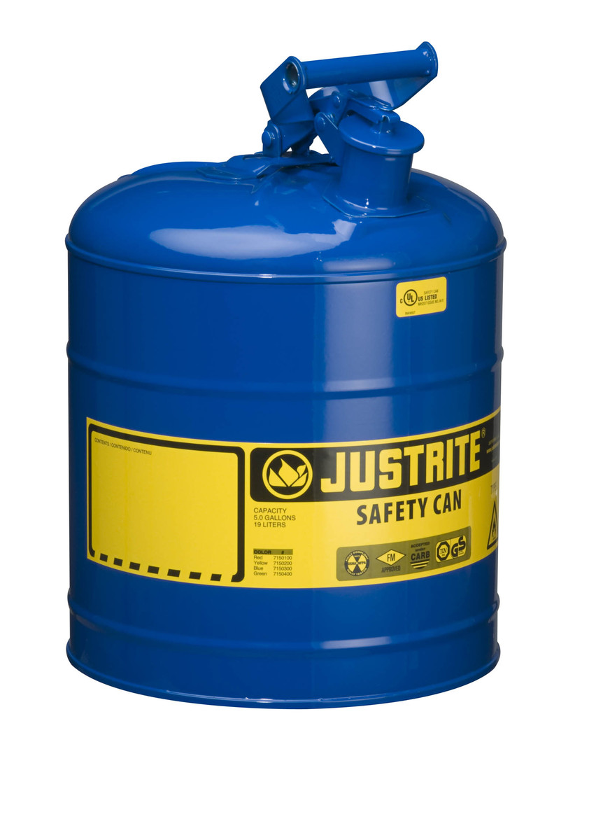 Justrite™ 5 Gallon Blue Galvanized Steel Type | Safety Can With 3 1/2
