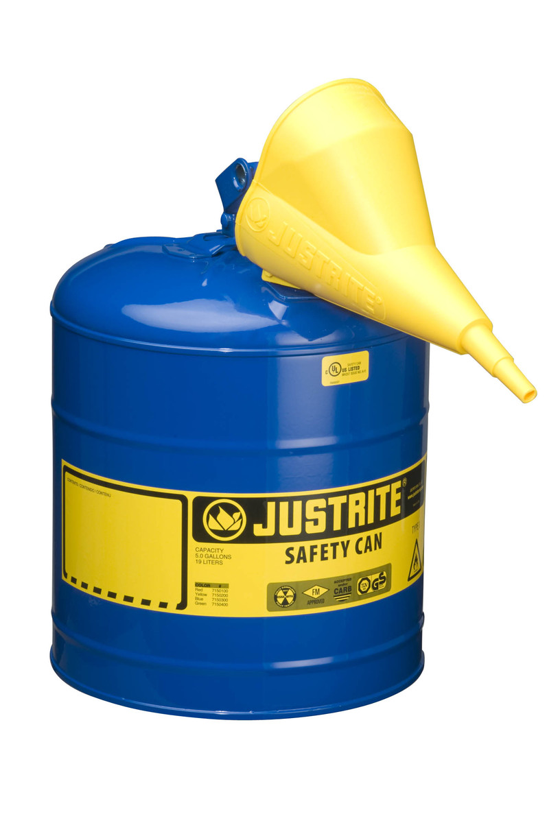Justrite™ 5 Gallon Blue Galvanized Steel Type | Safety Can With 3 1/2