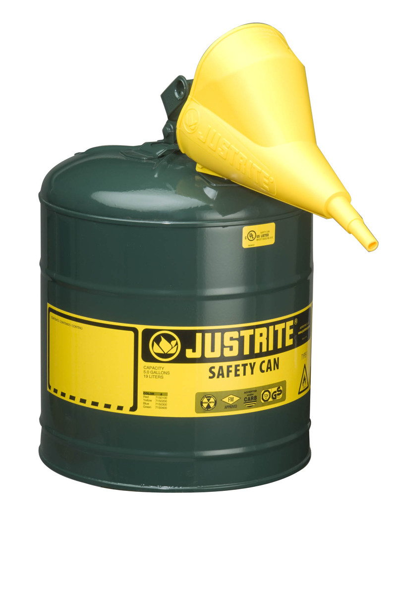 Justrite™ 5 Gallon Green Galvanized Steel Type | Safety Can With 3 1/2