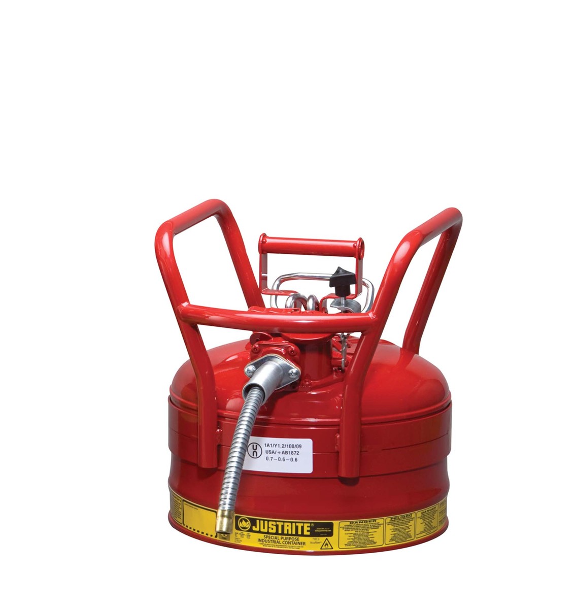 Justrite™ 2 1/2 Gallon Red AccuFlow™ Galvanized Steel Type II Vented Safety Can With Flame Arrester, 5/8