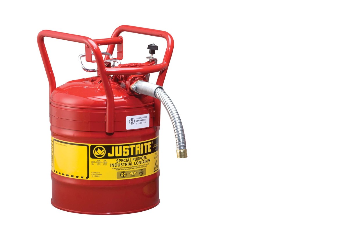Justrite™ 5 Gallon Red AccuFlow™ Galvanized Steel Type II Vented Safety Can With Flame Arrester, 1