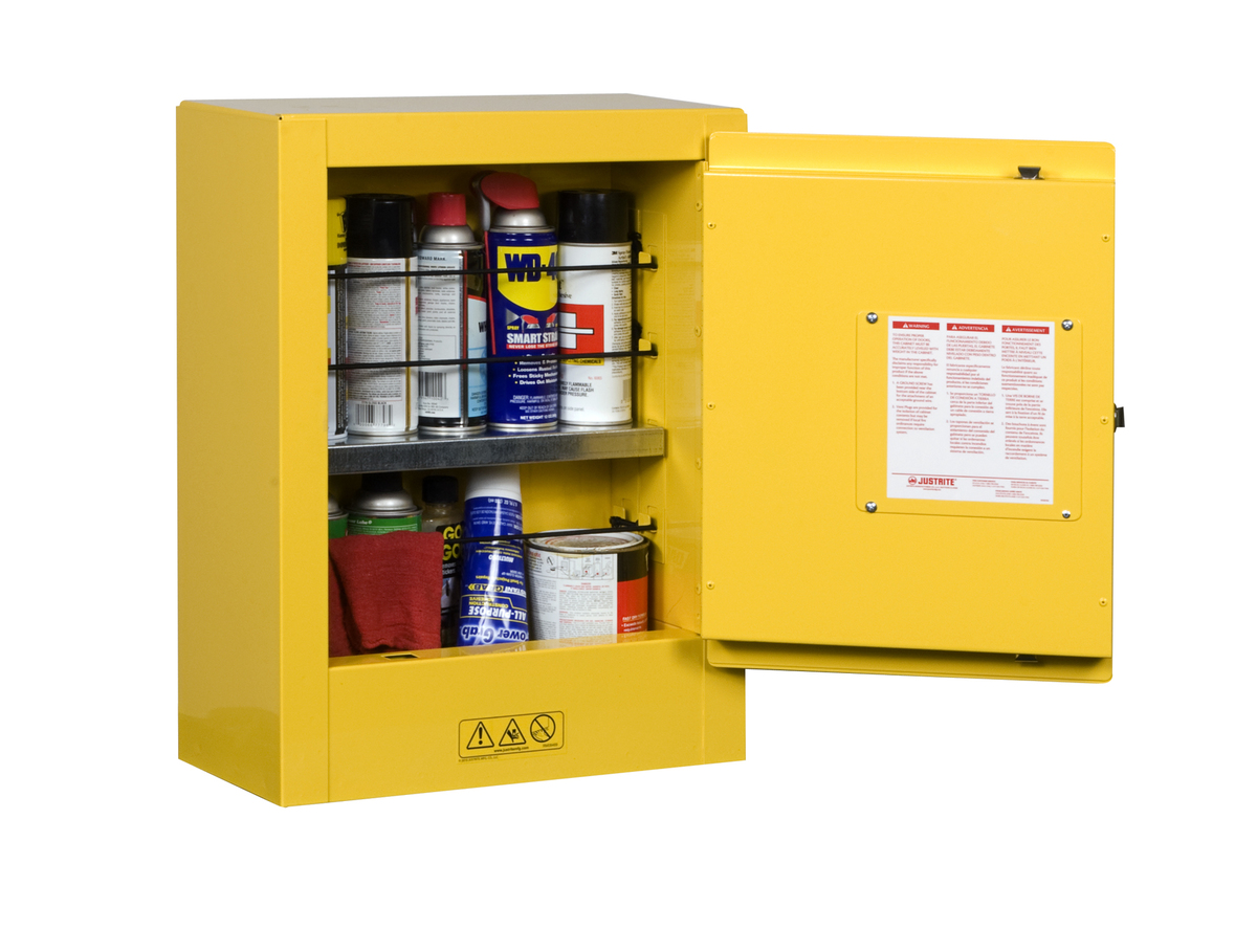 Justrite™ 1 Gallon Yellow Sure-Grip® EX 18 Gauge Cold Rolled Steel Countertop Mini Safety Cabinet With (1) Manual Close Door And