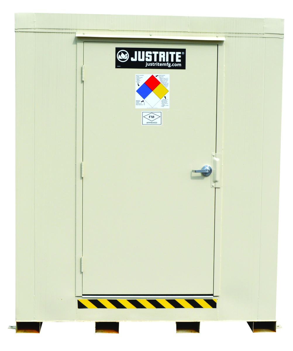 Justrite™ 80 Gallon Bone Heavy Gauge Steel 2-Hour Fire-Rated 4-Drum Outdoor Safety Locker With (1) Self Closing Door (For Flamma