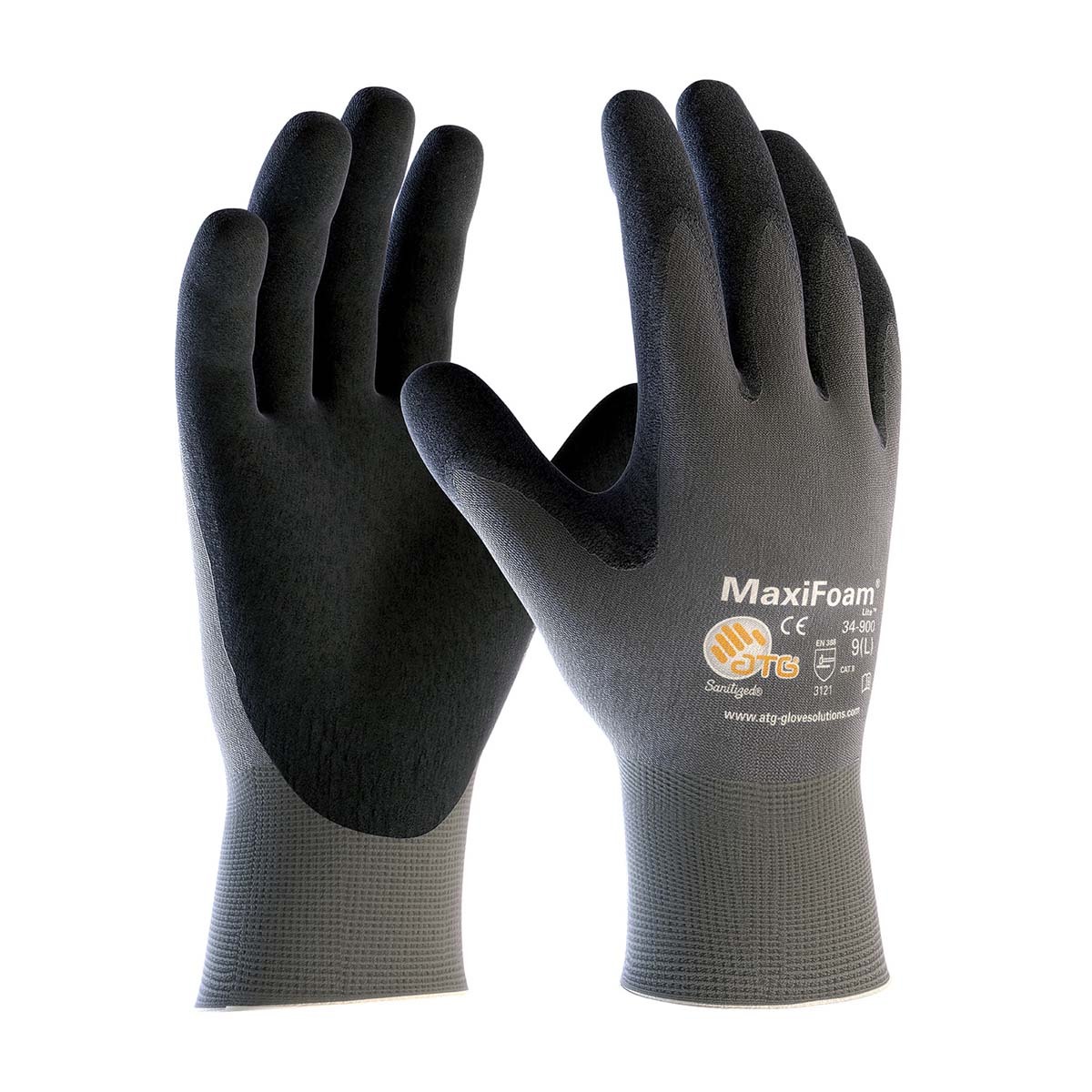 PIP® MaxiFoam® Lite by ATG® Black Nitrile Palm And Finger Coated Work Gloves With Nylon Liner And Continuous Knit Wrist