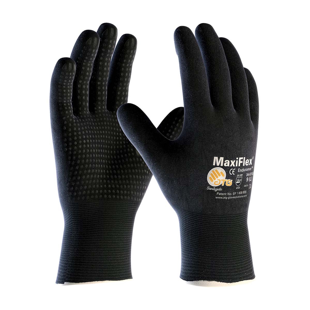 PIP® Medium MaxiFlex® Endurance by ATG® Black Latex Full Coated Work Gloves With Nylon And Lycra® Liner And Continuous Knit Wris