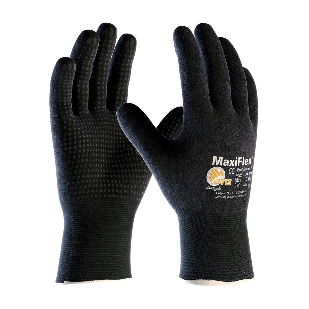 PIP® Large MaxiFlex® Endurance by ATG® Black Latex Full Coated Work Gloves With Nylon And Lycra® Liner And Continuous Knit Wrist