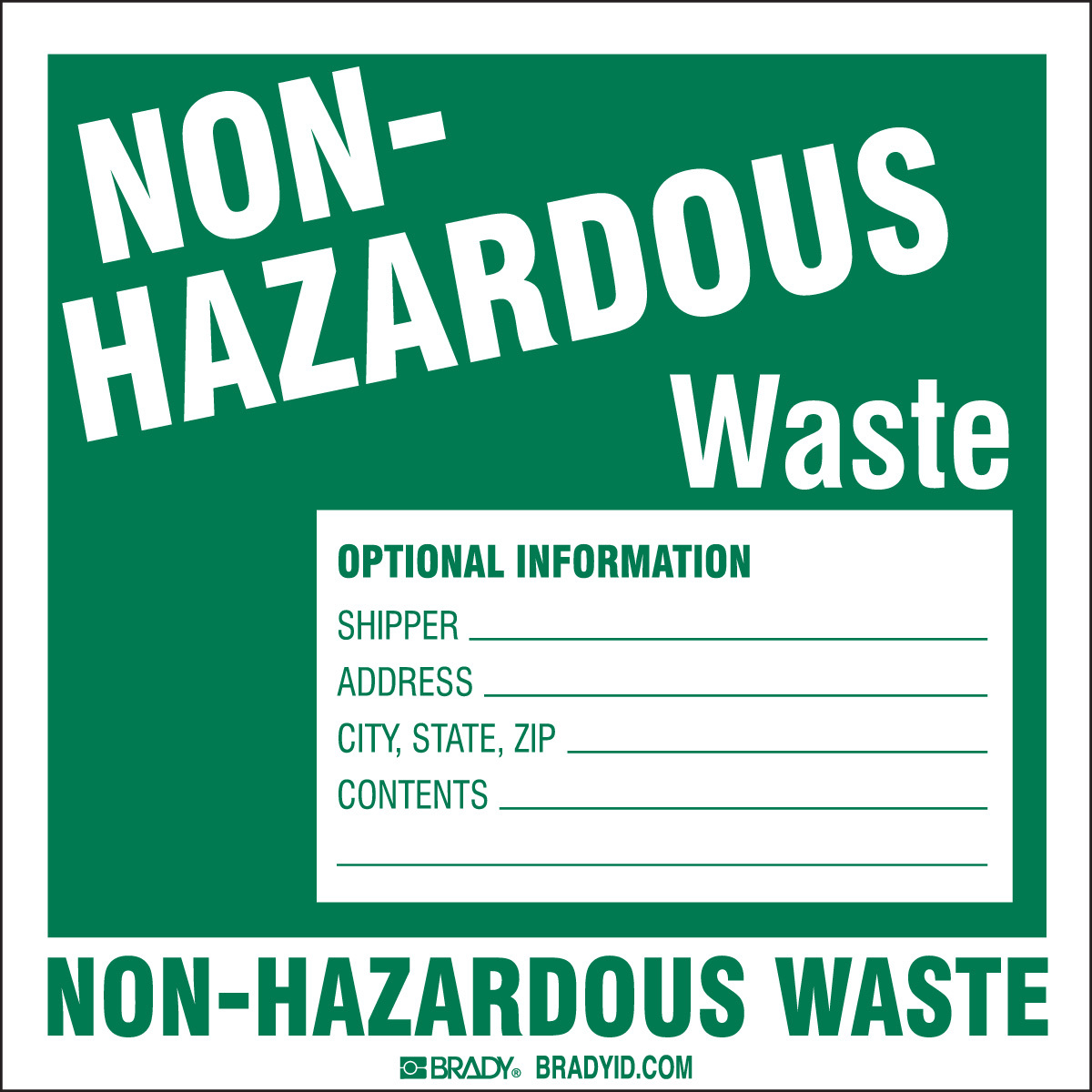 Brady 6 X 6 GreenWhite Vinyl Label OPTIONAL INFORMATI BRD121159 for sale online at autumn supply
