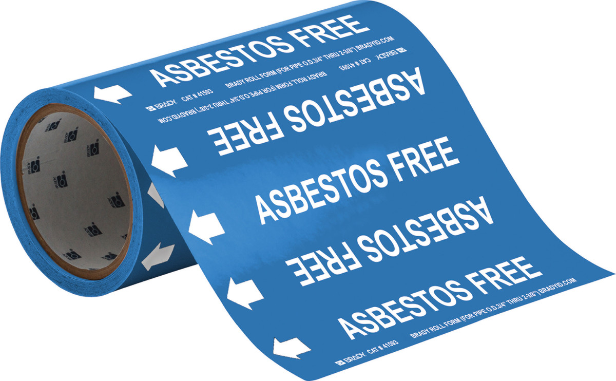 Brady 30 X 8 WhiteBlue Vinyl Pipe Marker ASBESTOS FREE BRD41593 for sale online at autumn supply