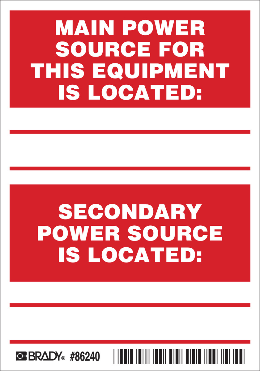 Brady 5 X 3 12 RedWhite Polyester Label MAIN POWER SO BRD86240 for sale online at autumn supply