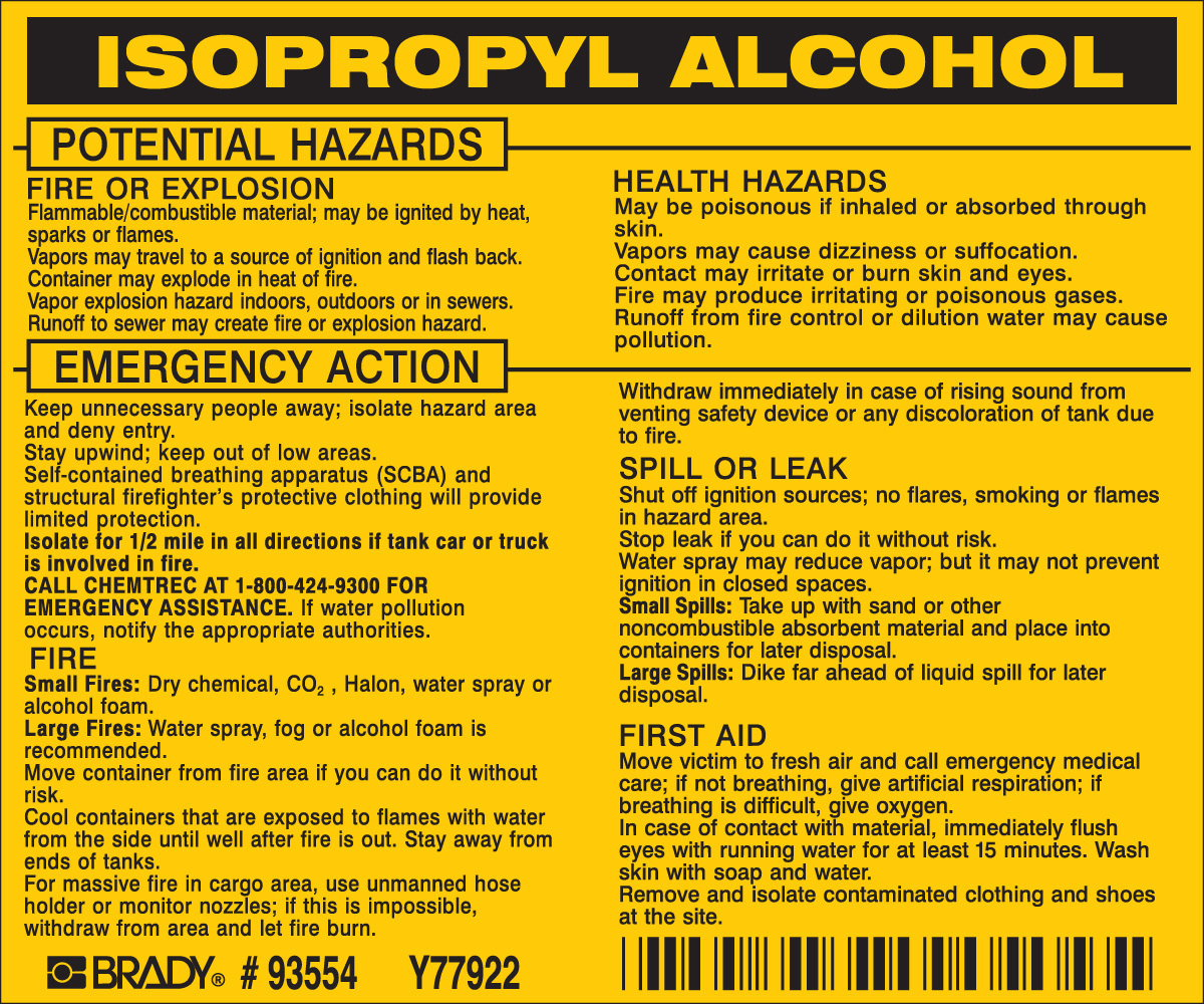 Brady 3 12 X 4 12 BlackYellow Vinyl Label ISOPROPYL A BRD93554 for sale online at autumn supply
