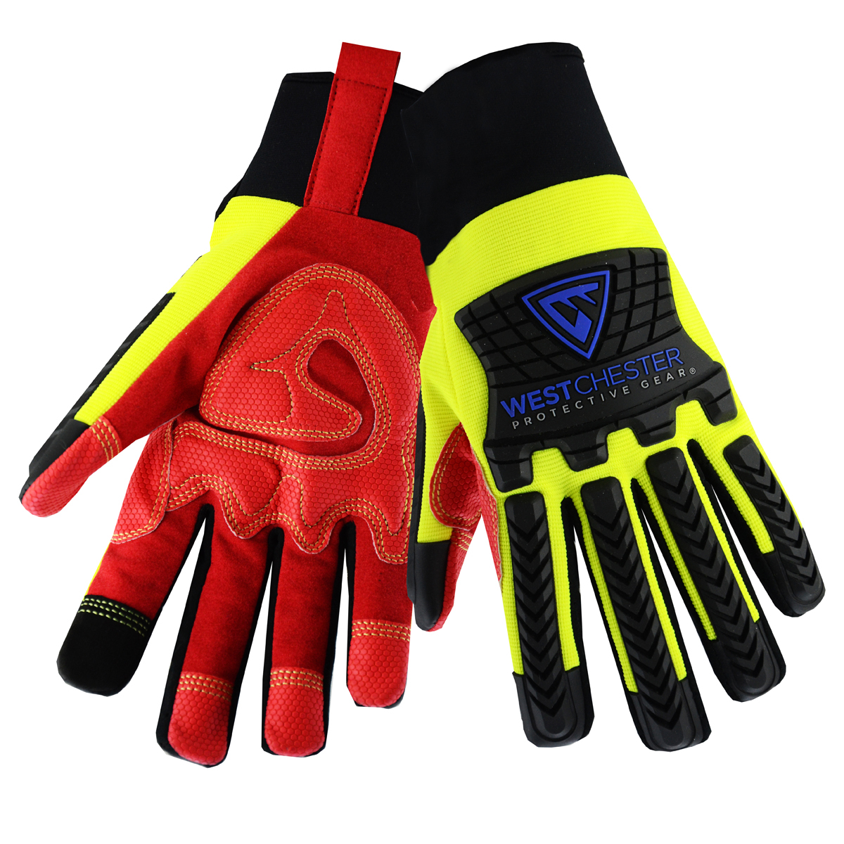 PIP® 2X Red, Hi-Viz Green And Black R2 Winter Synthetic Leather Fleece Lined Cold Weather Gloves