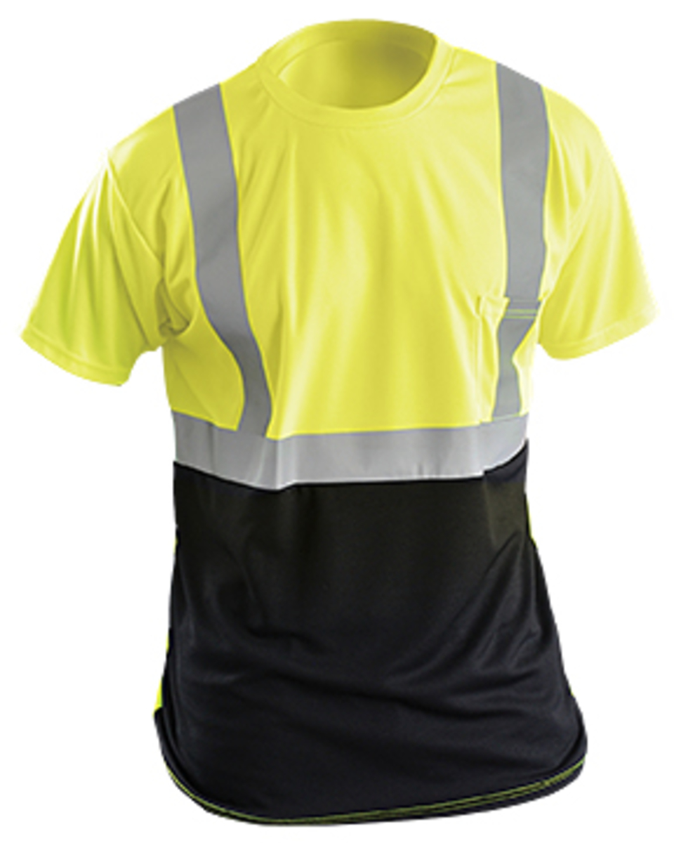 OccuNomix HiViz Yellow Polyester Black Bottom TShirt OCCSSETPBK-Y5X for sale online at autumn supply