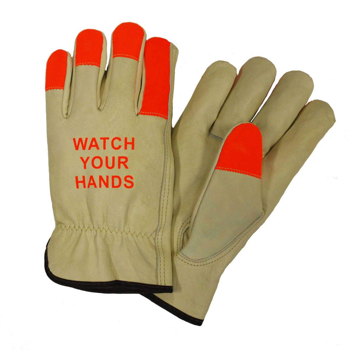 PIP® Medium Natural And Hi-Vis Orange Select Grain Cowhide Unlined Drivers Gloves