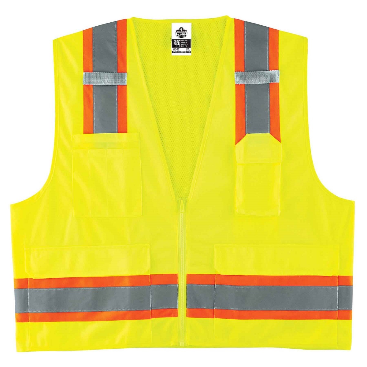 Ergodyne Small - Medium Lime GloWear® 8248Z Polyester/Polyester Mesh Two-Tone Surveyor Vest With Mesh Back
