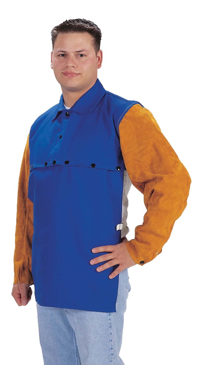 Tillman® 2X Royal Blue And Bourbon Brown Cotton Westex® FR-7A®/Split Leather Flame Resistant Cape With Snap Closure