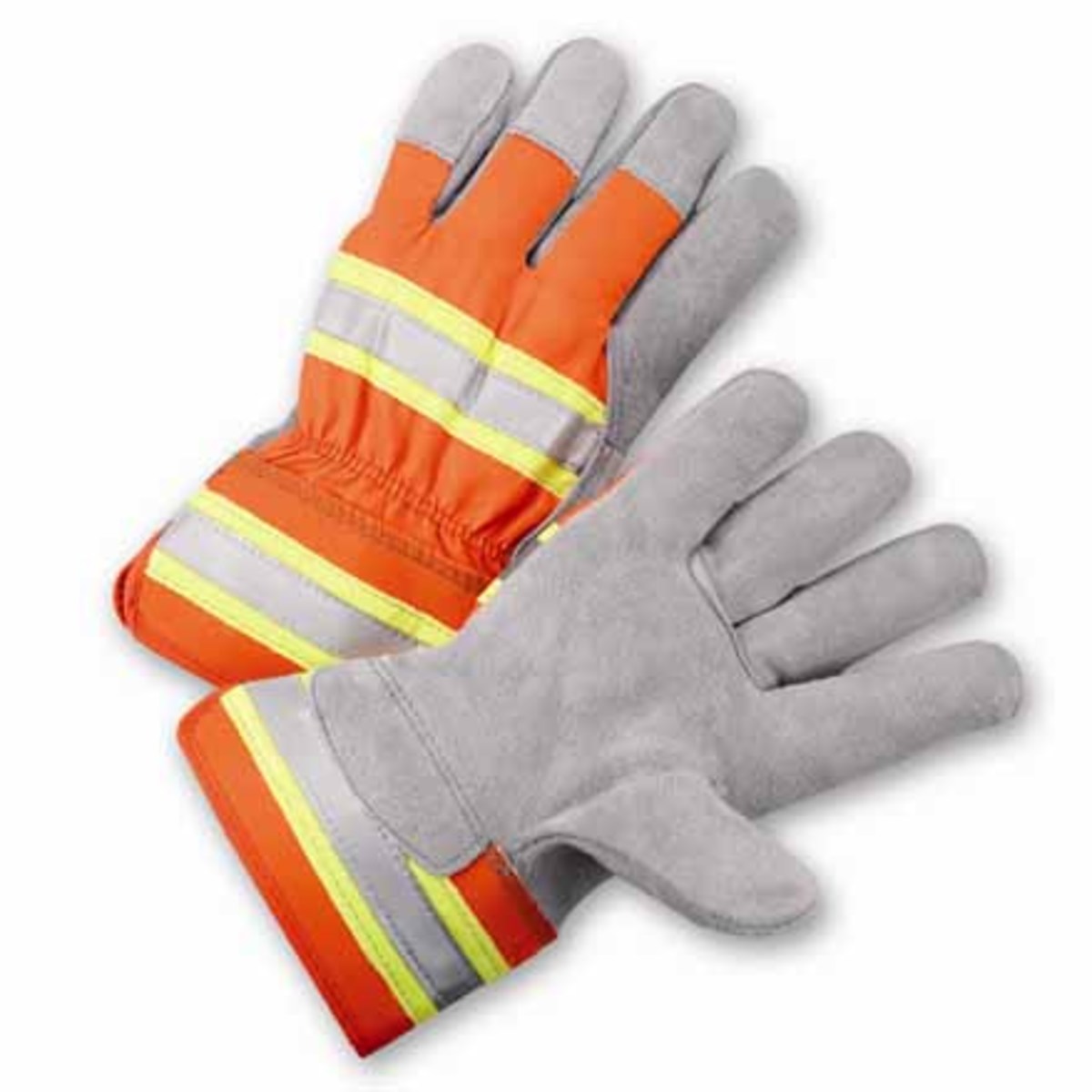 PIP® Medium Premium Split Leather Palm Gloves With Polyester Back And Rubberized Safety Cuff