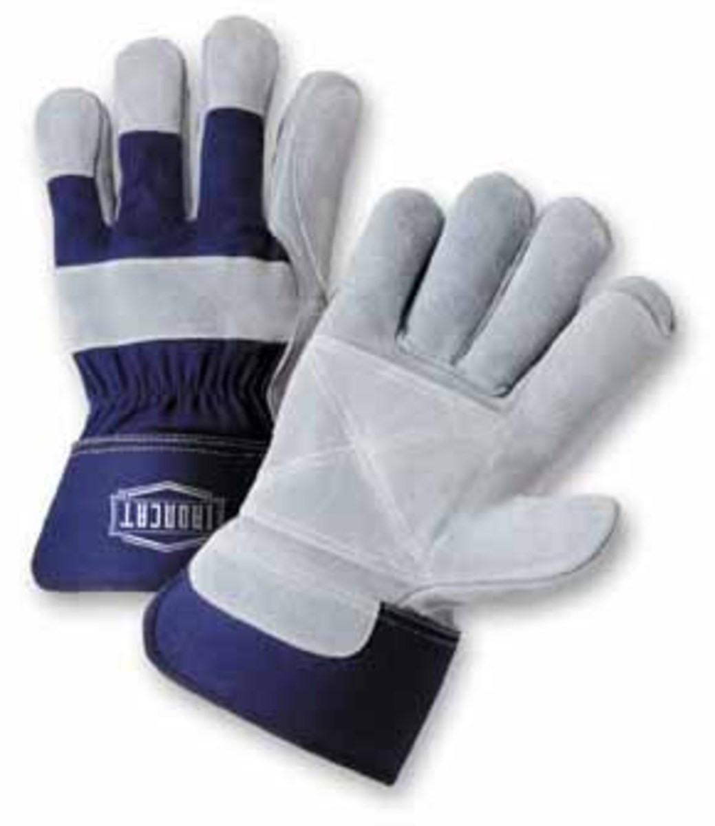 PIP® Large Premium Split Double Leather Palm Gloves With Canvas Back And Rubberized Safety Cuff