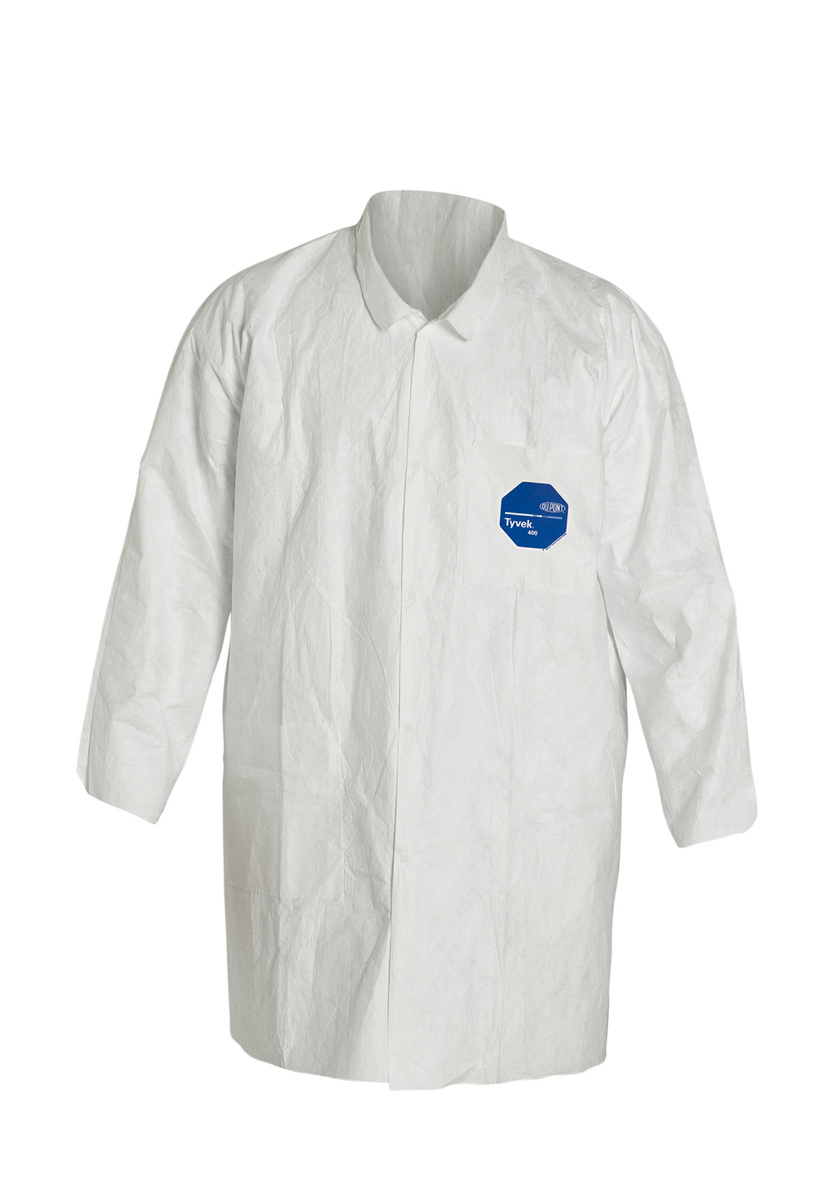 DuPont White Tyvek 400 Disposable Lab Coat. Case of DPPTY212SWH2X00 for sale online at autumn supply